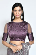 Brown Net Sequence Embroidered Festive Saree - Nimaya Denzy | Grocsy