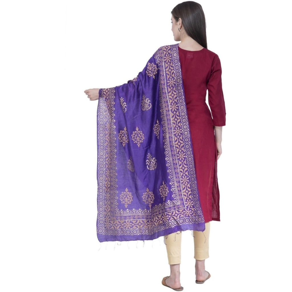 A R Silk Purple Color Chanderi Gold Print Dupattas and Chunnis | Grocsy