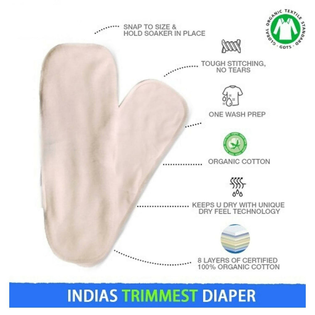 Kindermum Nano Pro Aio Cloth Diaper (With 2 Organic Inserts And Power Booster)-Baby Doodle For Kids | Grocsy