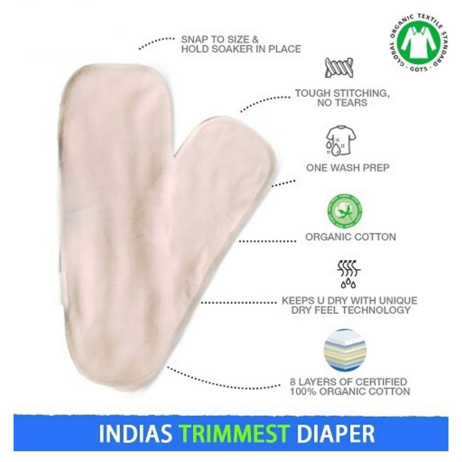 Kindermum Nano Pro Aio Cloth Diaper (With 2 Organic Inserts And Power Booster)-Baby Doodle For Kids | Grocsy