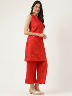 Joban Fashion Red Rayon and Embroidered Work Straight Kurta Bottom Set | Grocsy