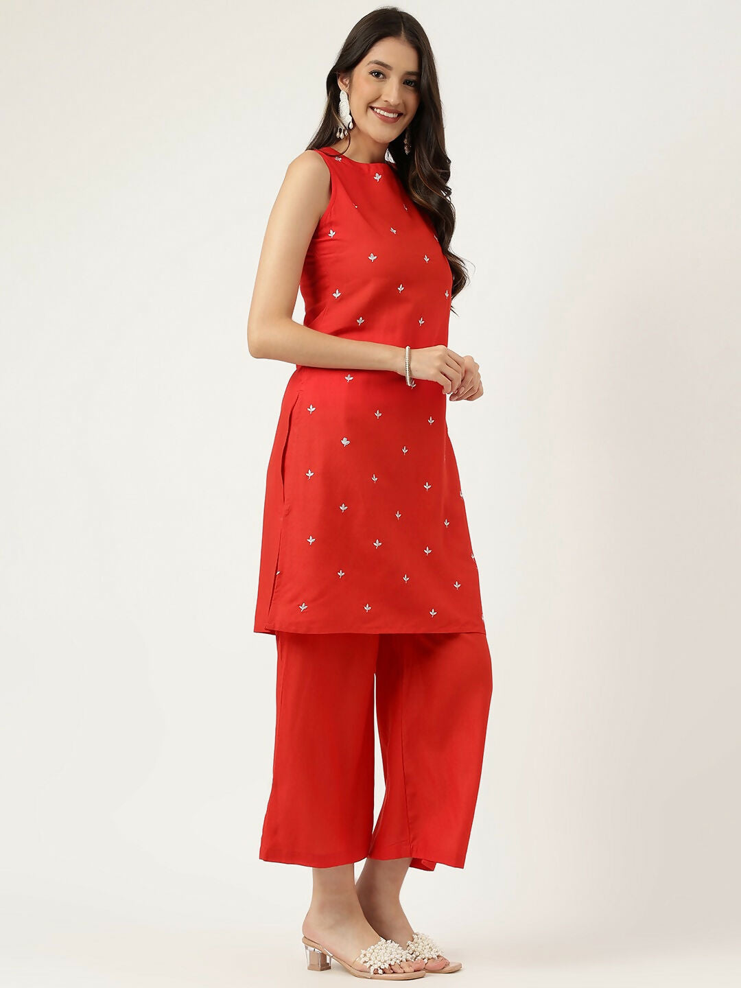 Joban Fashion Red Rayon and Embroidered Work Straight Kurta Bottom Set | Grocsy