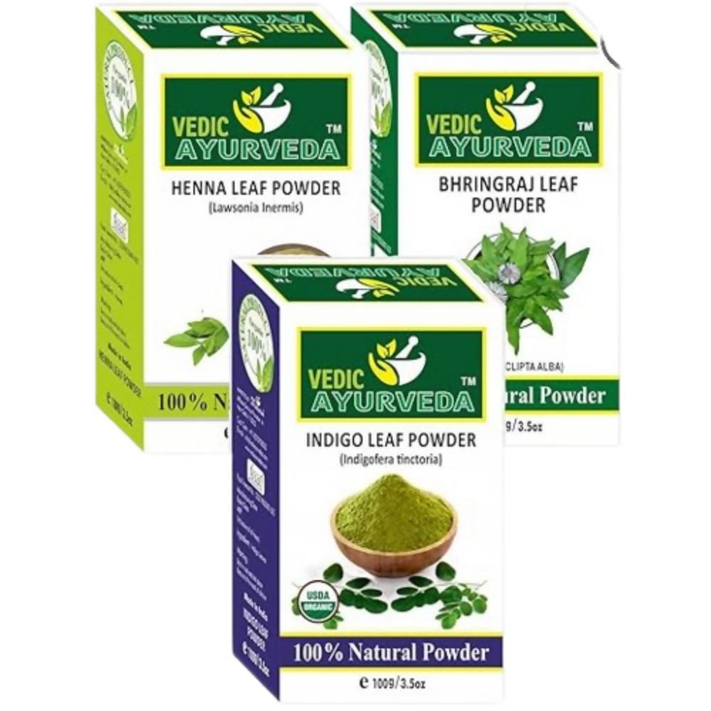 VedicAyurveda Heena Powder, Bhringraj & Indigo Powder | Grocsy