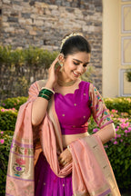 Vastranavya Traditional Jacquard Silk Paithani Lehenga Choli - Purple | Grocsy
