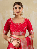 Shree Shyam Fashion Red Silk Blend Saree | Grocsy