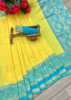 DEIANA'S Beautiful Designer Golden zari Soft Lichi Silk Saree - Yellow | Grocsy