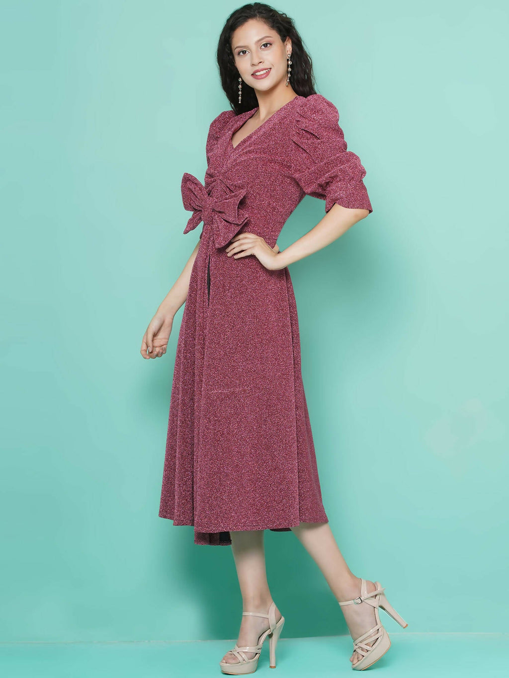 Women Republic Pink Dress with Attached Bow | Grocsy