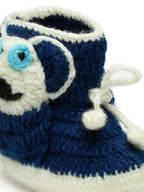 Chutput Kids Woollen Hand Knitted Panda Detailed Booties - Blue | Grocsy