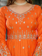 The52 Women's Beautiful American Silk Fabric Embroidery Work Flared Anarkali Pant and Dupatta Set | Grocsy