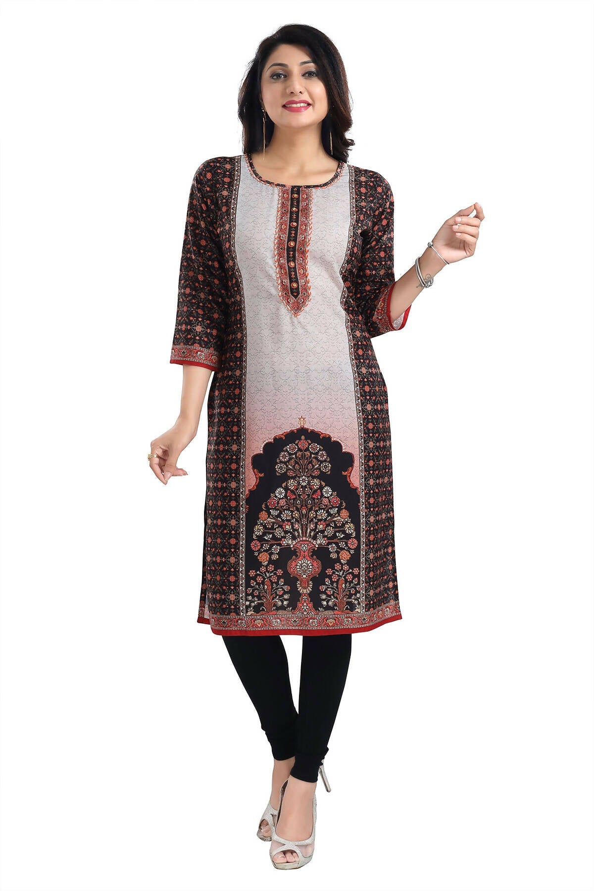 Snehal Creations Black Beauty Designer Digital Print Cotton Slub Fabric Long Kurti Tunic | Grocsy