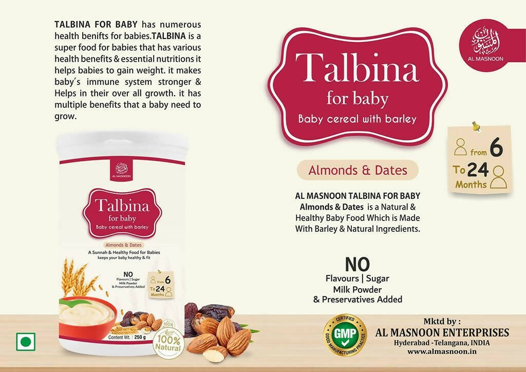 Al Masnoon Talbina For Baby with Almonds & Dates 6 to 24 Months | Grocsy