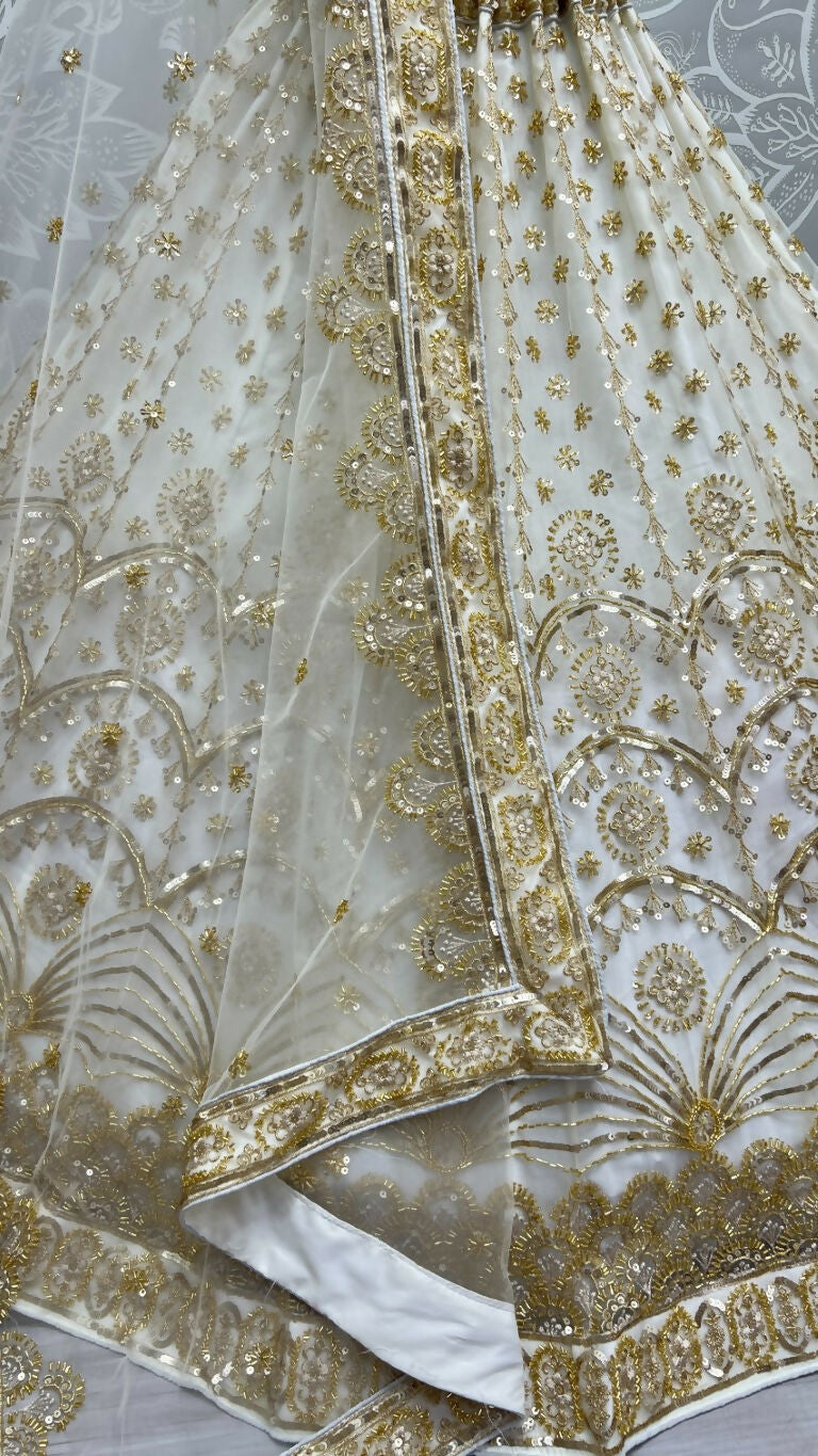 Jyoti Fashion Women's Off White Bridal Net Fancy Sequins with Multi Thread Embroidered & Handwork Wedding Lehenga Choli | Grocsy
