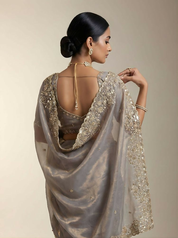 Joban Fashion Beige Fandy Satin Silk Party Wear Sarees | Grocsy