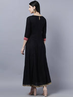 Myshka Women Black Peach-Coloured Colourblocked Cotton Anarkali Kurta | Grocsy