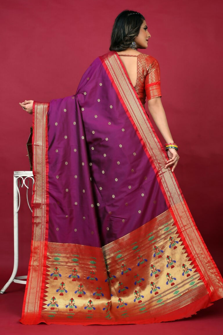 Jyoti Fashion Women's Purple Paithani Silk Zari Woven Saree with Blouse | Grocsy