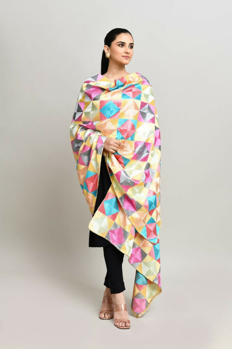 Joban Fashion Multi Color Cotton Embroidery Work Phulkari Dupatta | Grocsy