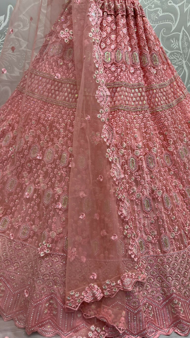 Jyoti Fashion Women's Pink Heavy Net Fancy Dori, Multi Thread, Rainbow Sequins and Diamond Work Wedding Lehenga Choli | Grocsy