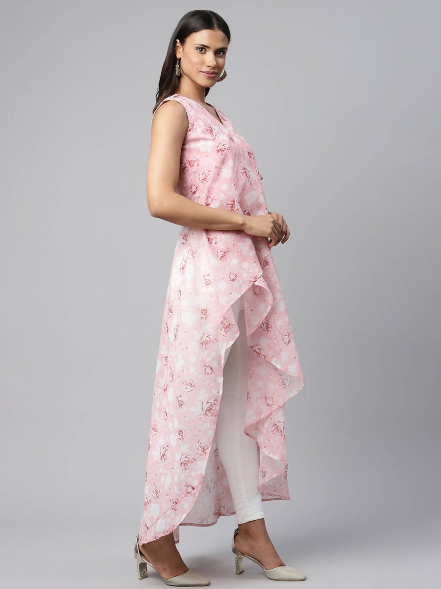 Ahalyaa Women Pink Organza Digital Printed Dress | Grocsy