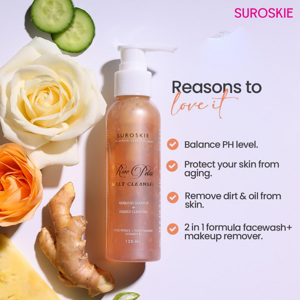 SUROSKIE Rose Petals Melt Cleanser 2-In-1 Face Wash & Makeup Remover | Grocsy