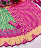 DEIANA'S Beautiful Designer Golden zari Soft Lichi Silk Saree - Bluue | Grocsy