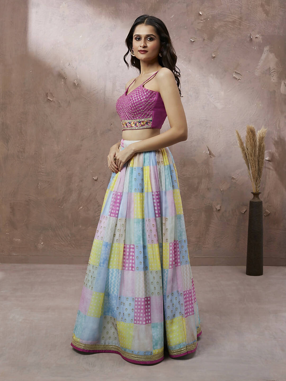House of Panchhi Turquoise Blue Organza Floral Printed Lehenga choli & Dupatta | Grocsy