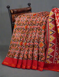 Brown And Red Coloured Patola Print Semi Chanderi Saree By Gayathri Reddy Designer Studio | Grocsy