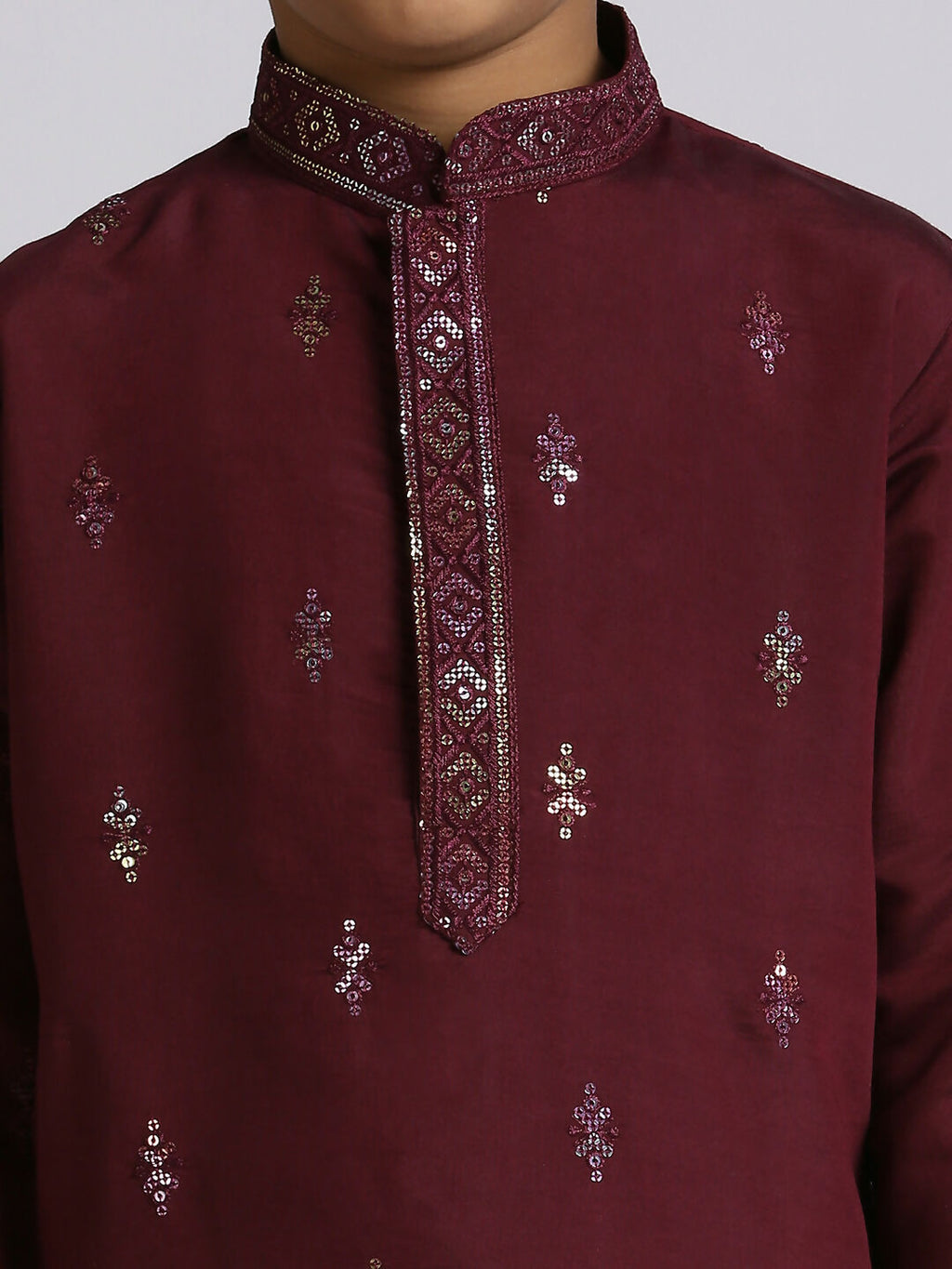 Joban Fashion Kids Island Traditional Ethnic Wear with Silk Sequence Embroidery Full Sleeves Kurta and Pyjama Set - Wine | Grocsy
