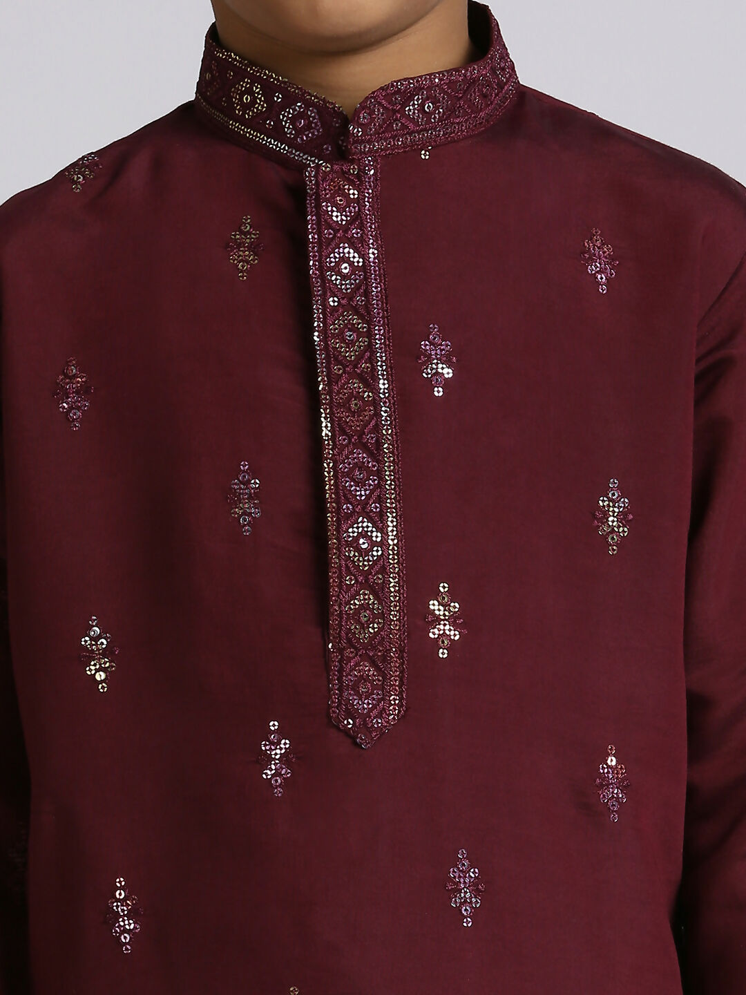 Joban Fashion Kids Island Traditional Ethnic Wear with Silk Sequence Embroidery Full Sleeves Kurta and Pyjama Set - Wine | Grocsy