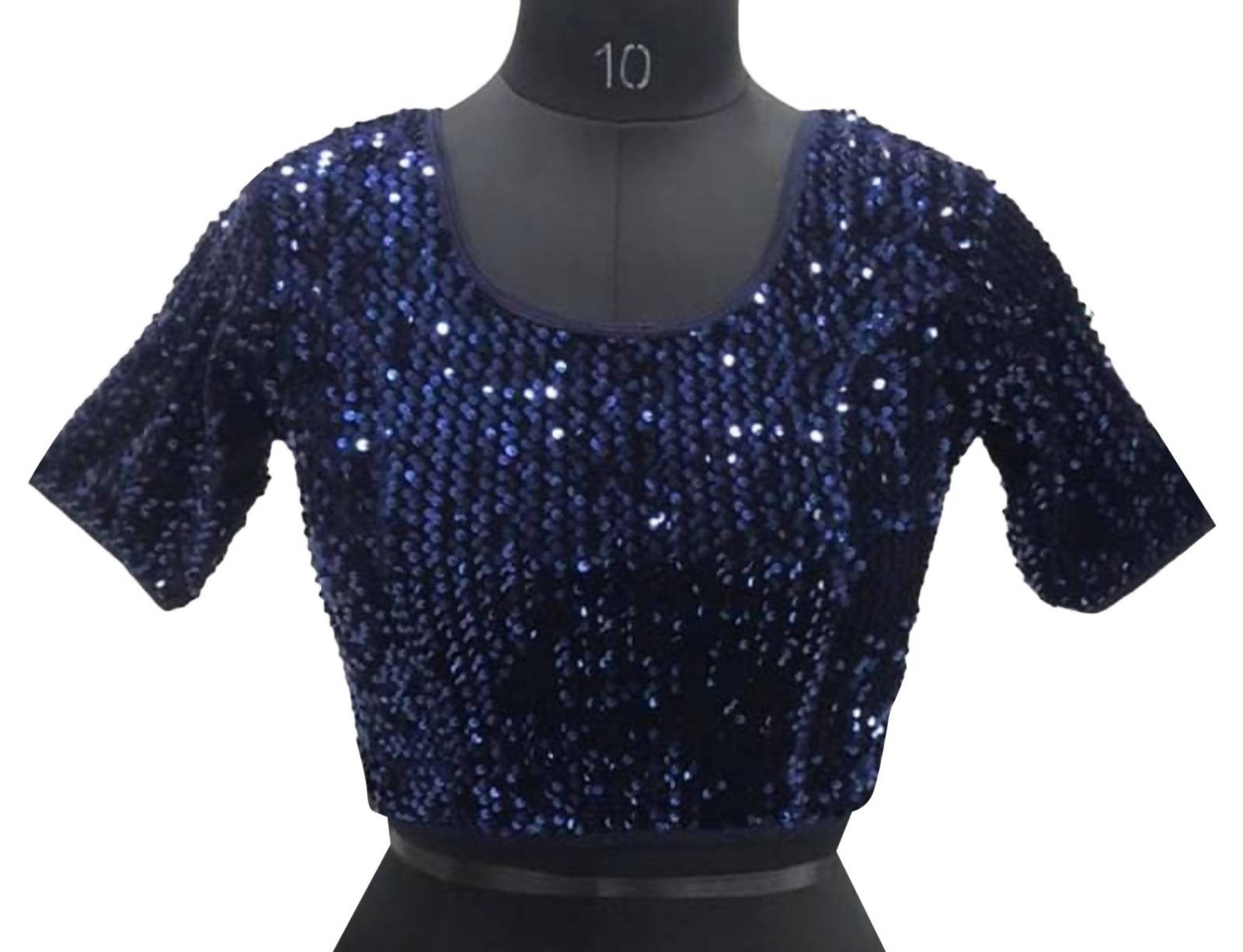 Vamika Navy Blue Velvet Sequence Blouse | Grocsy