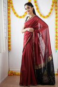 DEIANA'S Beautiful Designer Golden zari Soft Cotton Saree - Red | Grocsy