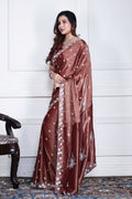 Morchari Brown Pure Chiffon Hand Embroidery Saree And Stitched Blouse | Grocsy