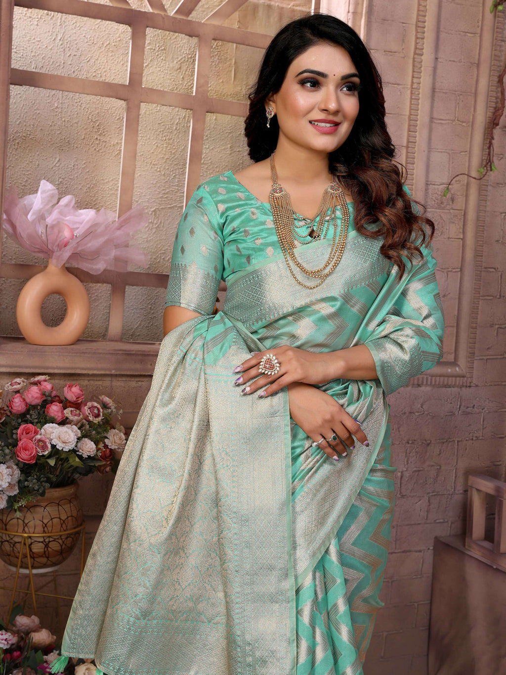Aastha Fashion Sea Green Soft Organza Silk Weaving Saree | Grocsy