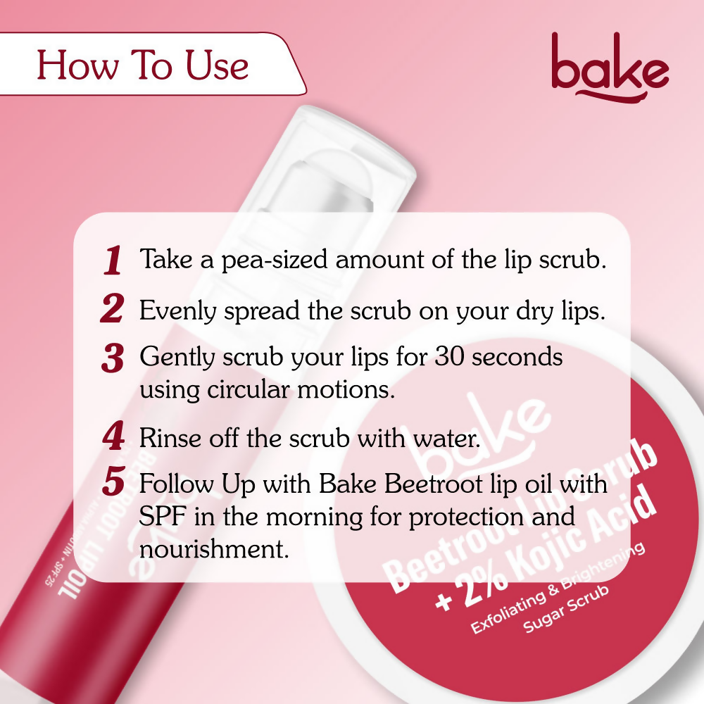 Bake Kojic Acid Beetroot Lip Kit With Lip Balm SPF 25 & Lip Scrub For Dark & Pigmented Lips | Grocsy