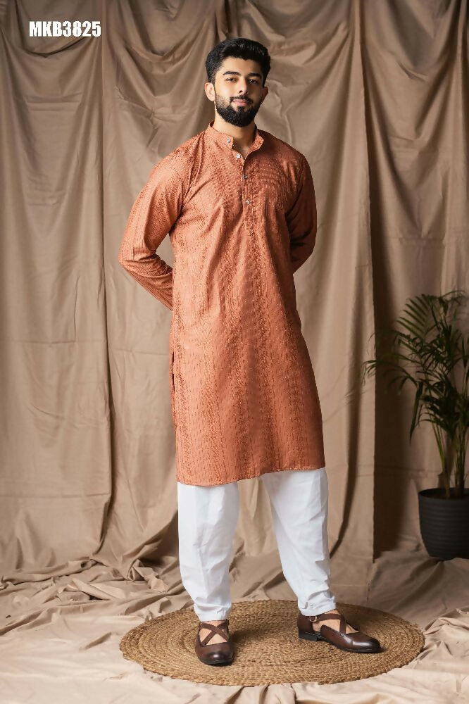 Reddish Orange Rayon Thread Embroidery Work Kurta Set - Mahotsav | Grocsy