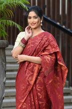 Beatitude Red Cotton Floral Jamdani Saree | Grocsy