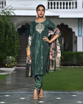 Vaasva Women's Silk Emboidered Solid Pant Set & Digital Printed Dupatta | Grocsy