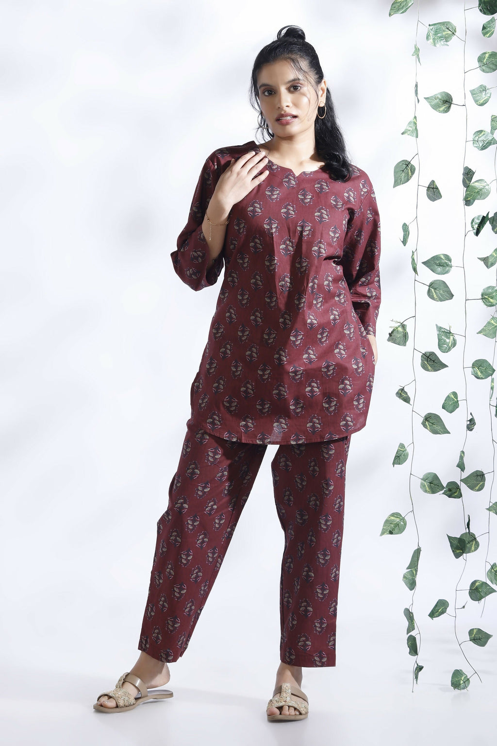 Breathables Butta Print Cotton Co-Ord Set – Wine | Grocsy