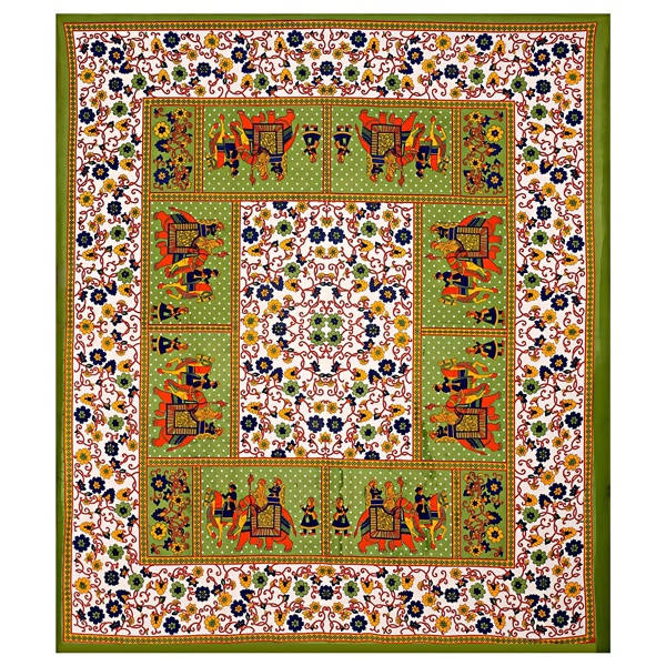 Vamika Printed Cotton Green Bedsheet With Pillow Covers (LEOC_HTHY_G) | Grocsy