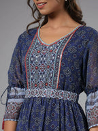 Juniper Women Navy Blue Georgette Geometric Printed Tiered Maxi Dress | Grocsy