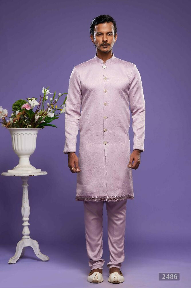 Raivat Ethnic Art Banarasi Silk Thread Work Kurta Pajama In Onion Pink Colour | Grocsy