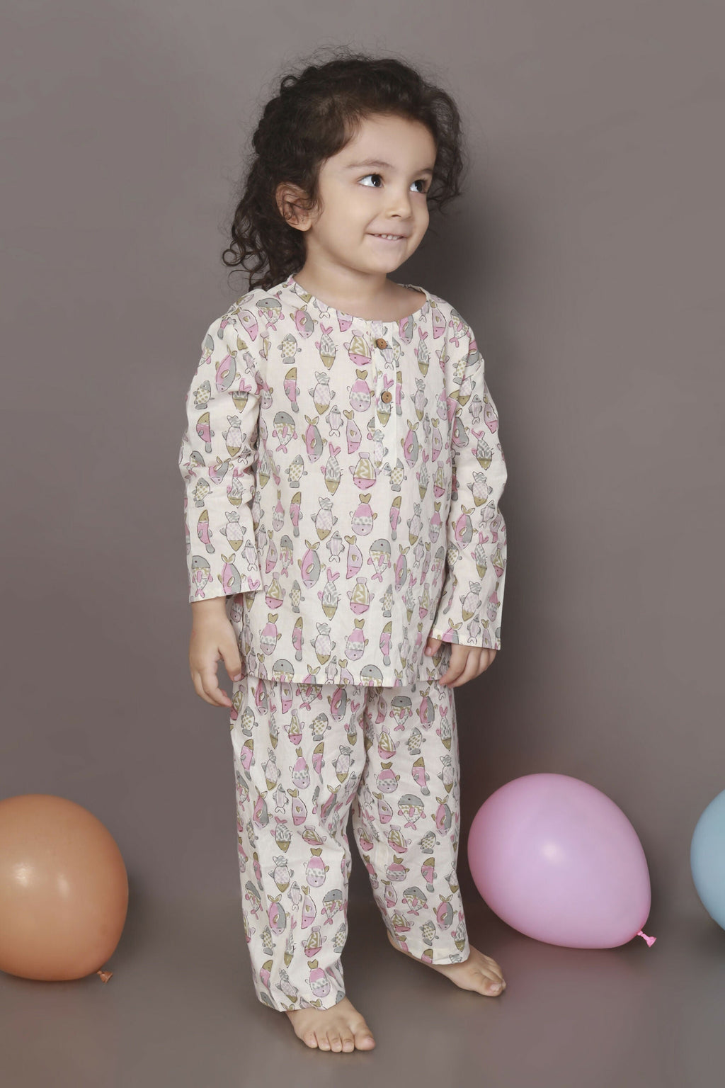 Breathables White & Yellow Tortoise Cotton Nightsuit Set For Kids | Grocsy