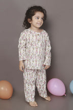 Breathables White & Yellow Tortoise Cotton Nightsuit Set For Kids | Grocsy