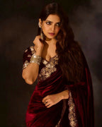 Joban Fashion Maroon 9000 Velvet Party Wear Sarees | Grocsy