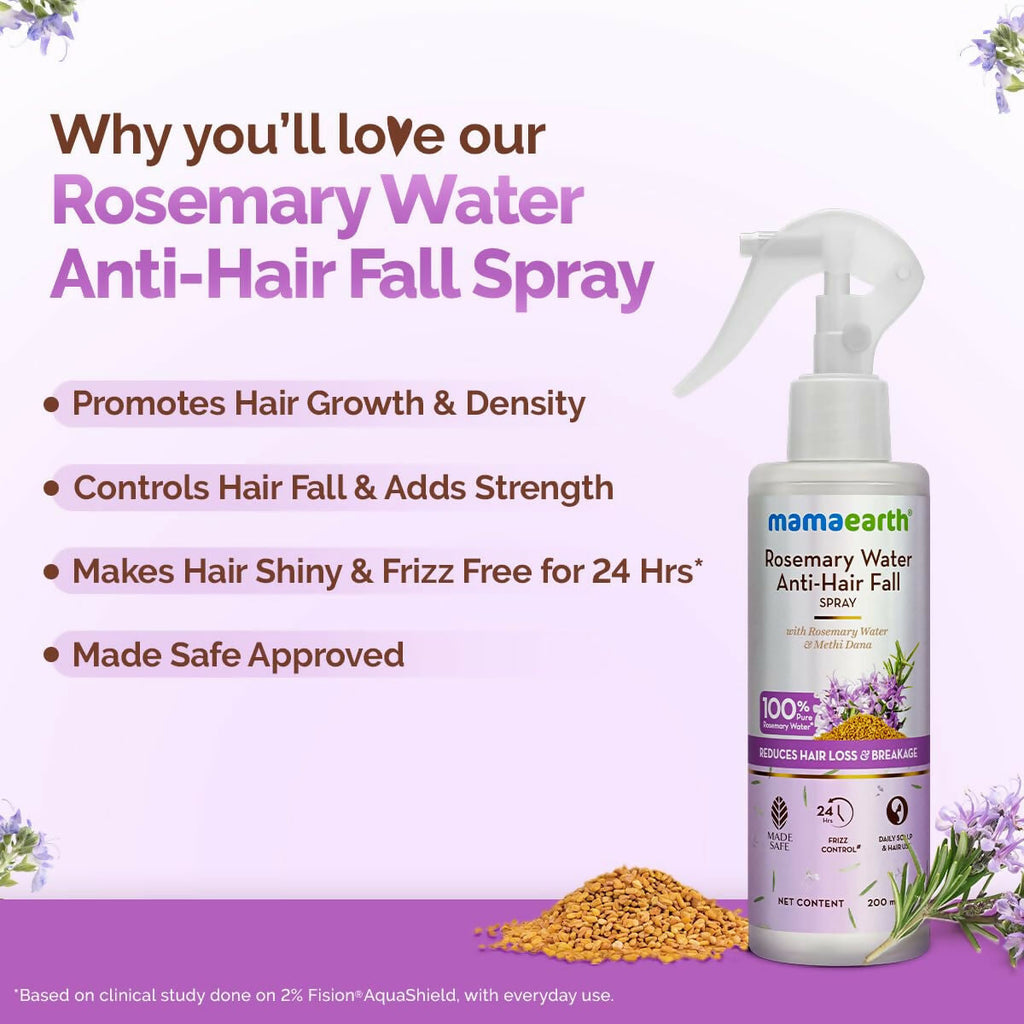 Mamaearth Rosemary Water Anti-Hair Fall Spray with 100% Pure Steam Distilled Rosemary Water & Methi Dana for Hair | Grocsy