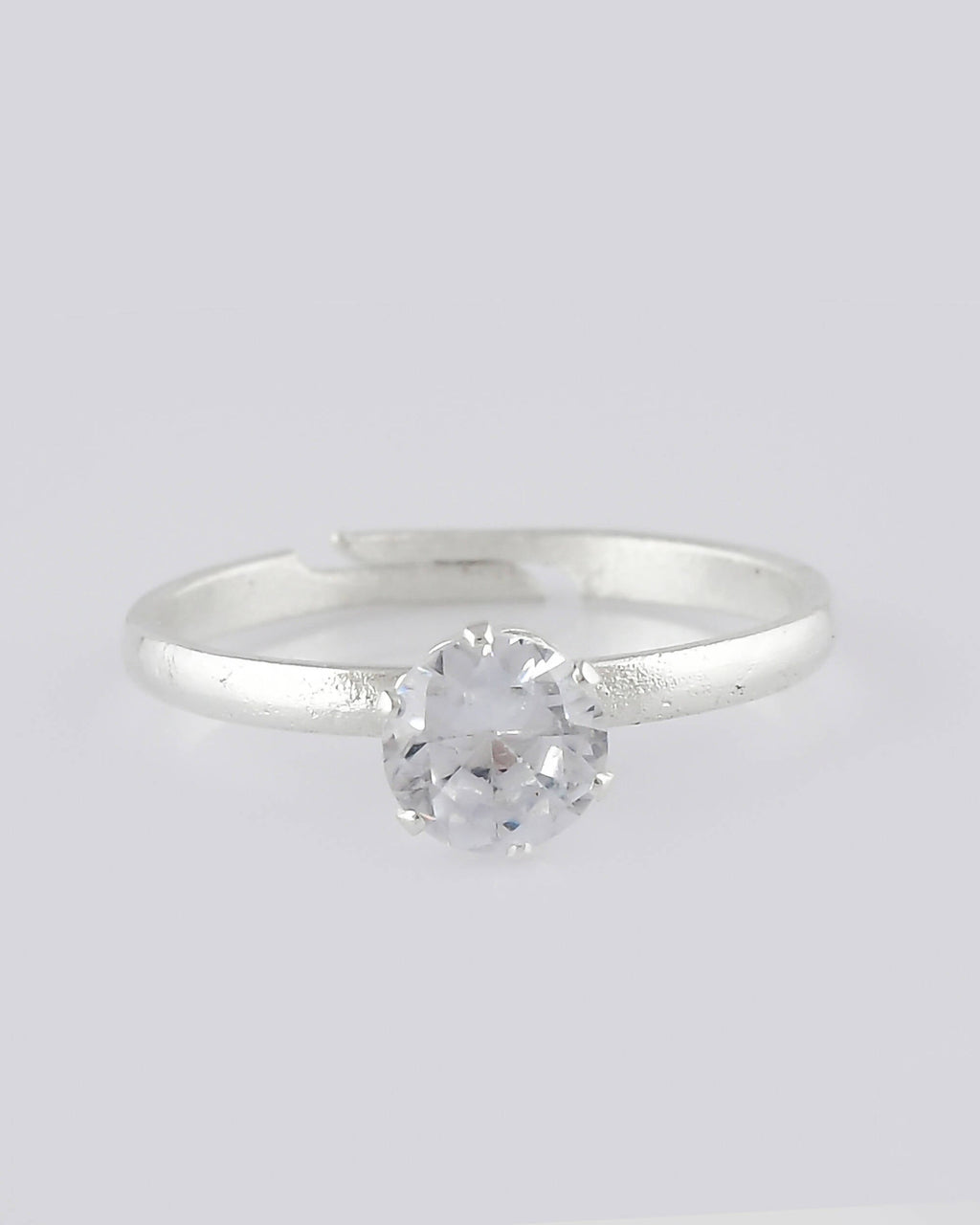 VOJ white CZ-detail Stainless Steel Cubic Zirconia Silver Plated adjustable finger Ring | Grocsy