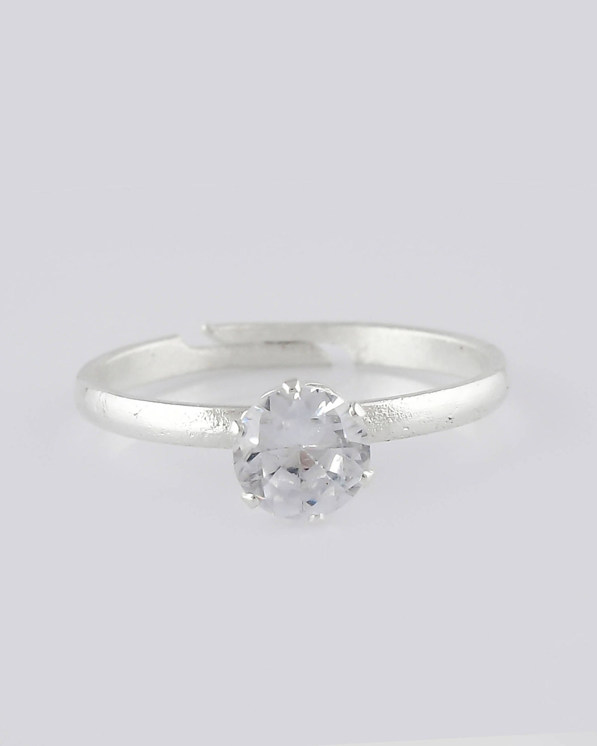 VOJ white CZ-detail Stainless Steel Cubic Zirconia Silver Plated adjustable finger Ring | Grocsy