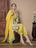Myshka Women's Yellow A-Line Kurta & Salwar With Dupatta | Grocsy
