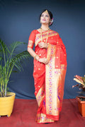 Jyoti Fashion Women's Red Paithani Silk Zari Woven Saree with Blouse | Grocsy
