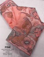 Pink Pure Linen Ethnic Motifs Saree with Unstitched Blouse - A2M | Grocsy