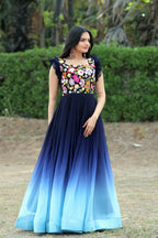 Jyoti Fashion Women's Blue Sequins Embroidery Faux Blooming Anarkali Dress | Grocsy